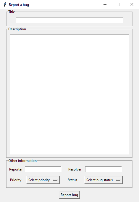 the report bug window