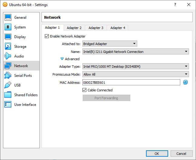 VirtualBox network setup