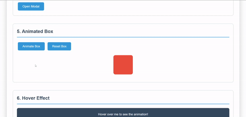 demo app with different animations