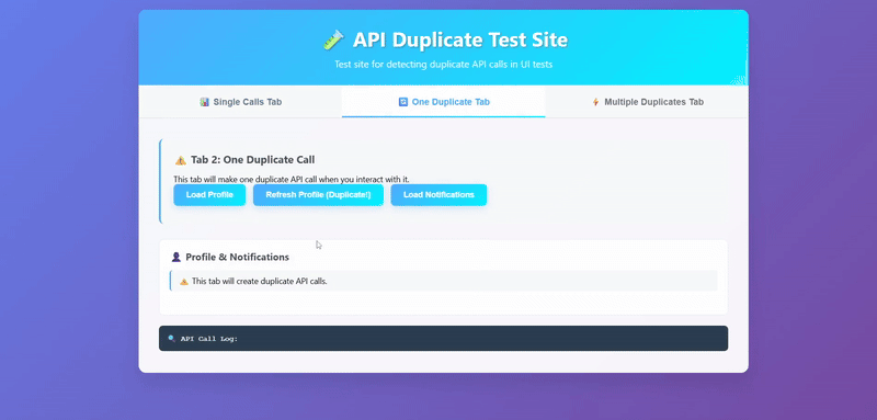 A section of the testing application