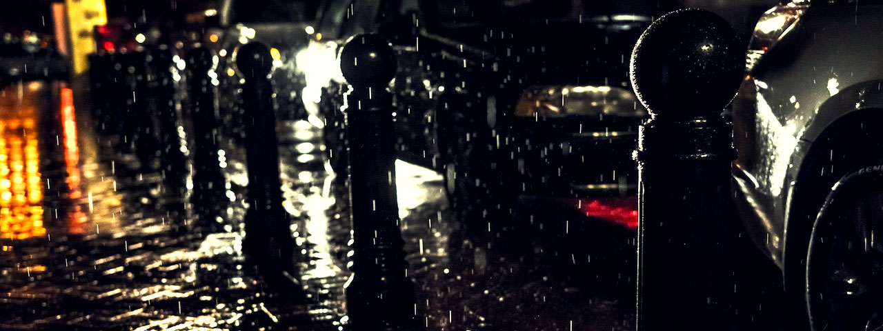 parked cars at a rainy night