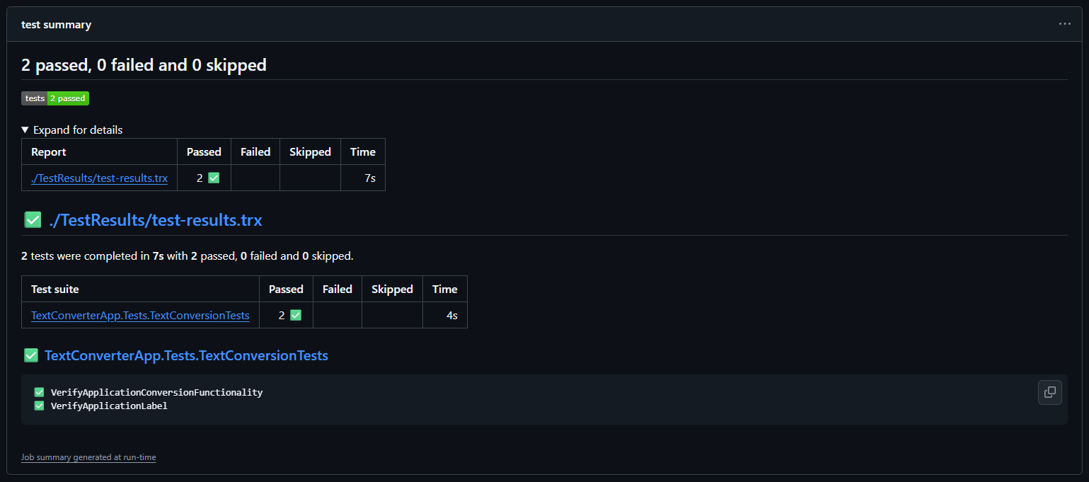 test summary example