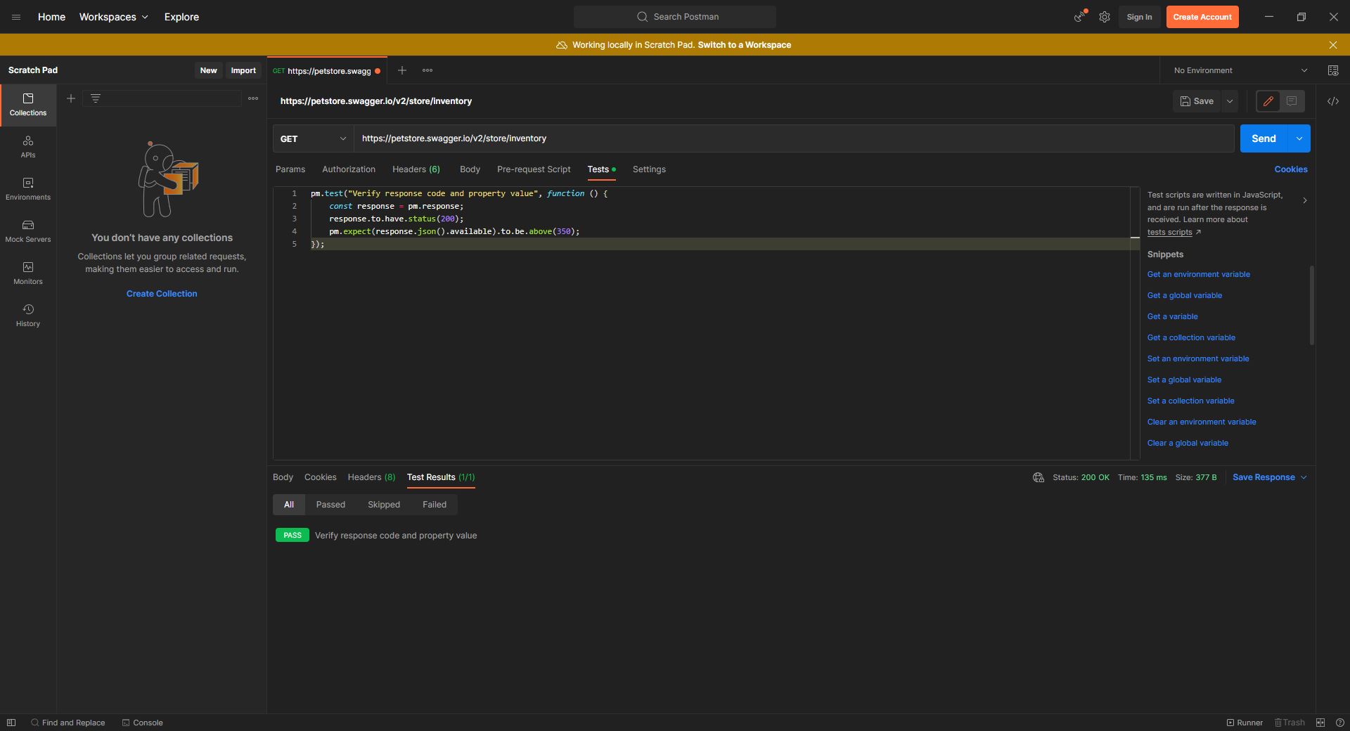 test results in Postman